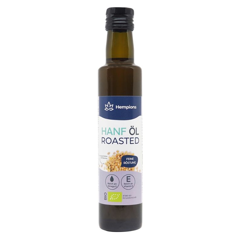 Hempions Bio Hanföl Roasted, 250 ml, Glasflasche mit Spezialausguss - Produktbild