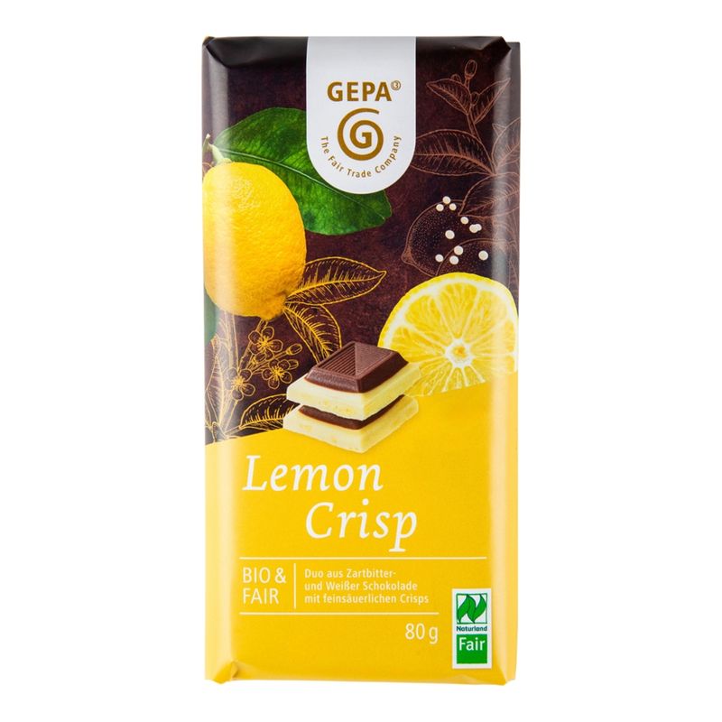 GEPA - The Fair Trade Company Lemon Crisp eiße Schokolade mit Zitronencrisp und Zartbitterschokolade - Produktbild