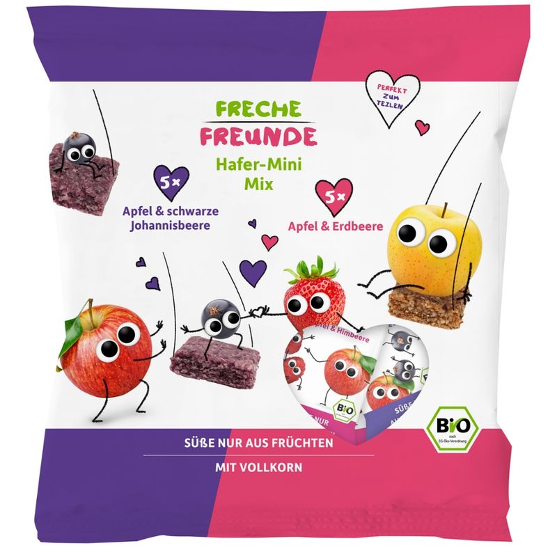 Freche Freunde FF Bio Hafer-Mini-Mix Apfel & Erdbeere und Apfel & schwarze Johannisbeere 100g - Produktbild