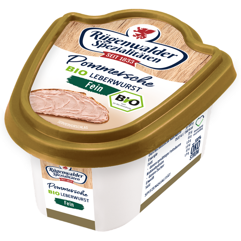 Alnatura / Rügenwalder Spezialitäten Bio Pommersche Gutsleberwurst fein in der Frischebox - Produktbild