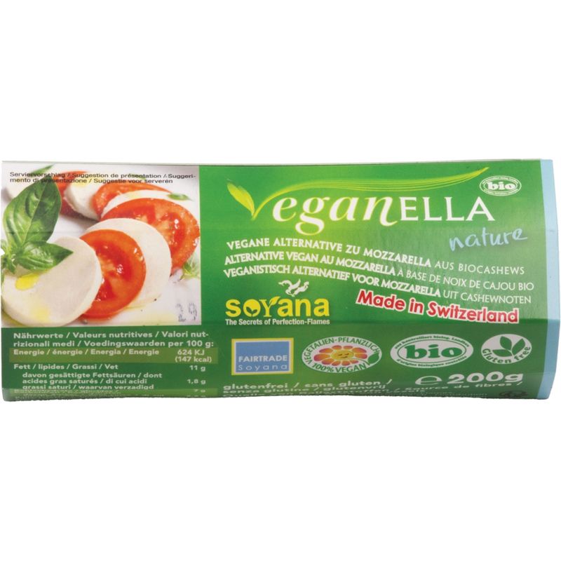Soyana Veganella Natur  - pflanzliche Alternative zu Mozzarella auf der Basis von BioCashewnüssen - Produktbild