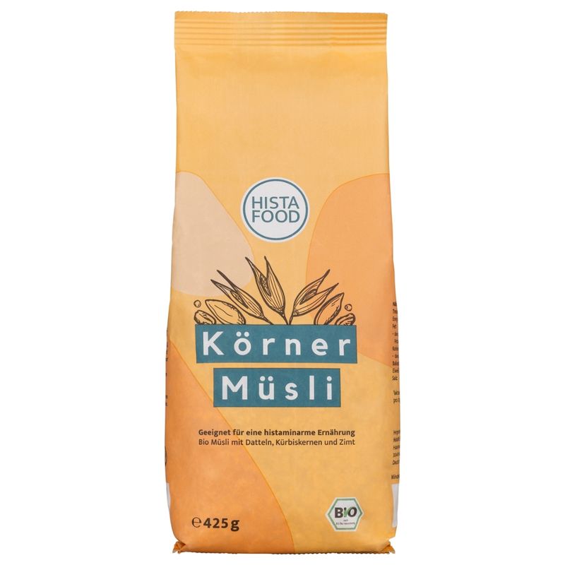 HistaFood Bio Körner Müsli mit Datteln, Kūrbiskernen & Zimt, geeignet für eine histaminarme Ernährung - Produktbild