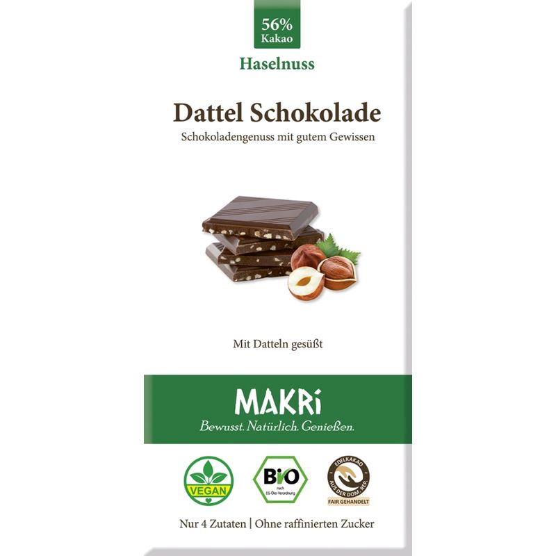 Makri Bio Dattel Schokolade - Haselnuss 56% - Produktbild