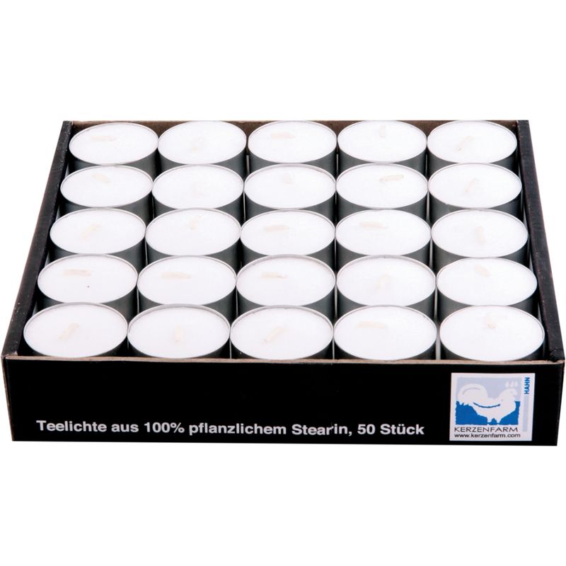 Kerzenfarm Hahn Stearinteelichter in Alu-Hülle, Set mit 50 Stück, weiß - Produktbild