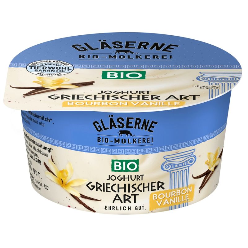 Gläserne Molkerei GM Bio Joghurt griechischer Art Vanille 150g - Produktbild