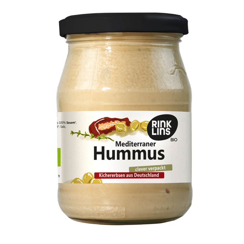 RINKLINS BIO Hummus mediterran aus deutschen Kichererbsen im Pfandglas - Produktbild