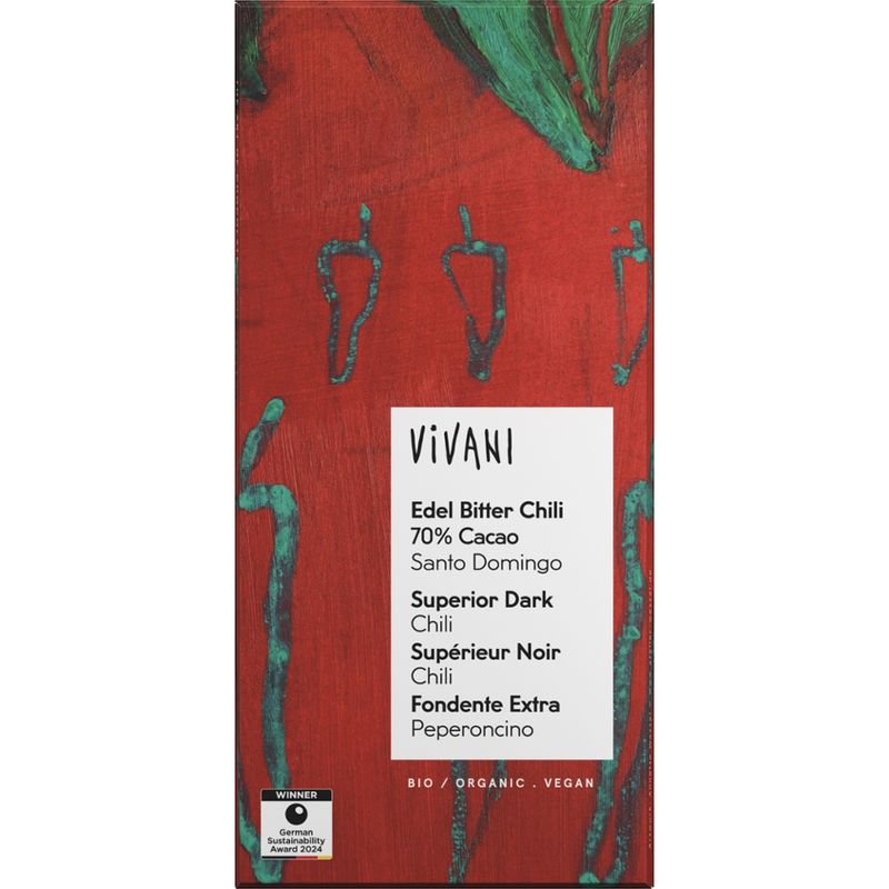 Vivani Edel Bitter Chili Schokolade 70% Cacao Santo Domingo - Produktbild