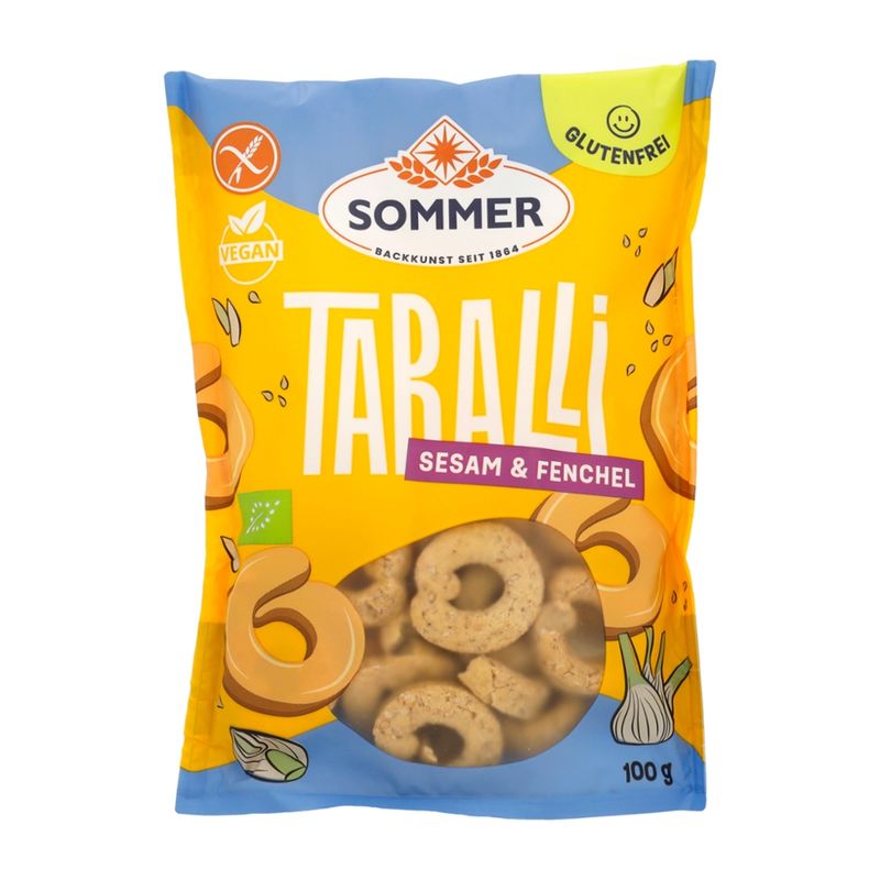 SOMMER BACKKUNST SEIT 1864 Bio Taralli Sesam & Fenchel GLUTENFREI 100 g - Produktbild
