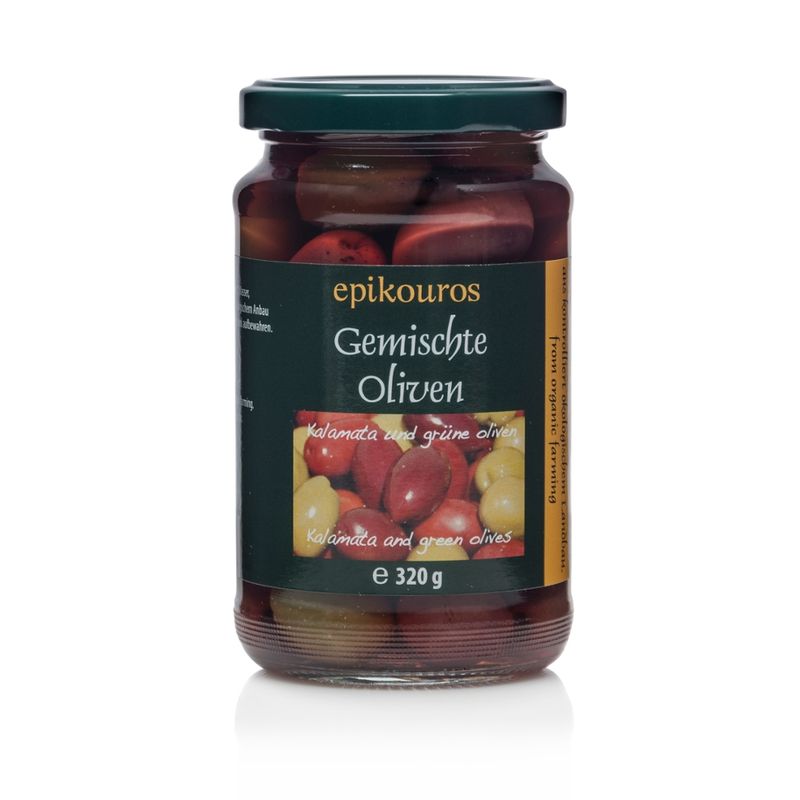 EPIKOUROS Gemischte Oliven schwarz und grün mit Stein aus Griechenland - Produktbild