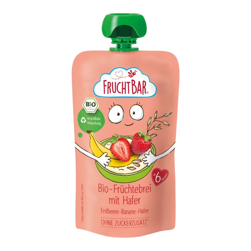 FruchtBar  FruchtBar - Bio-Früchtebrei mit Hafer  Erdbeere, Banane, Hafer - Produktbild
