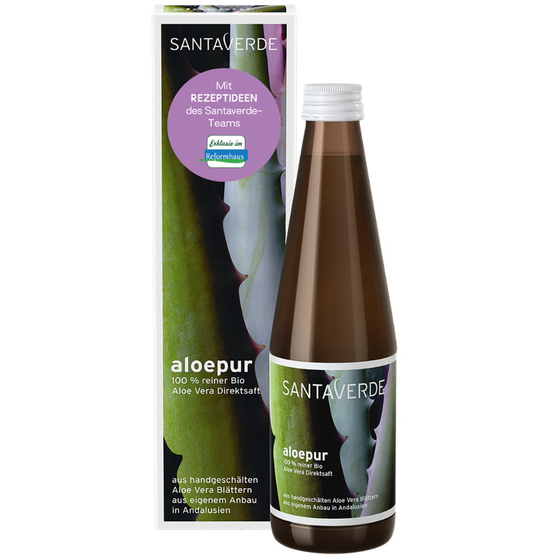 Santaverde aloepur Aloe Vera Direktsaft mit Rezeptheft Einzelprodukt - Produktbild
