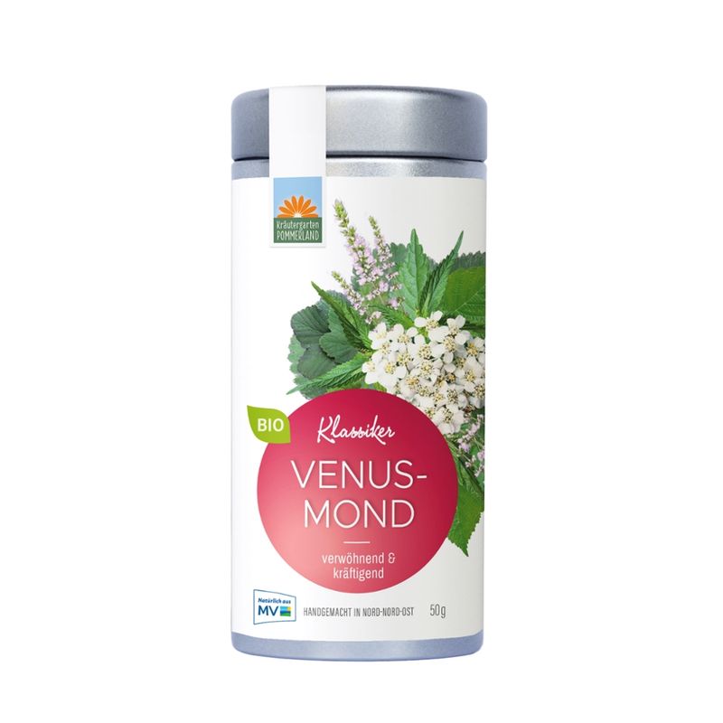 Kräutergarten Pommerland Venusmond, verwöhnender Bio-Frauentee in der Vorratsdose - Produktbild