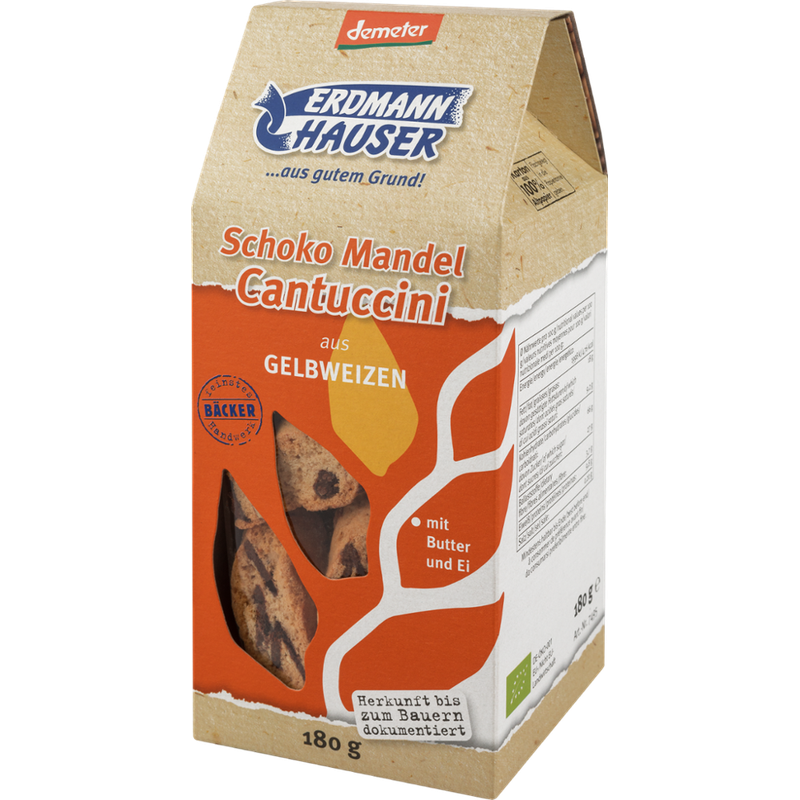 ErdmannHAUSER Getreideprodukte ErdmannHAUSER demeter Schoko Mandel Cantuccini aus Gelbweizen - Produktbild