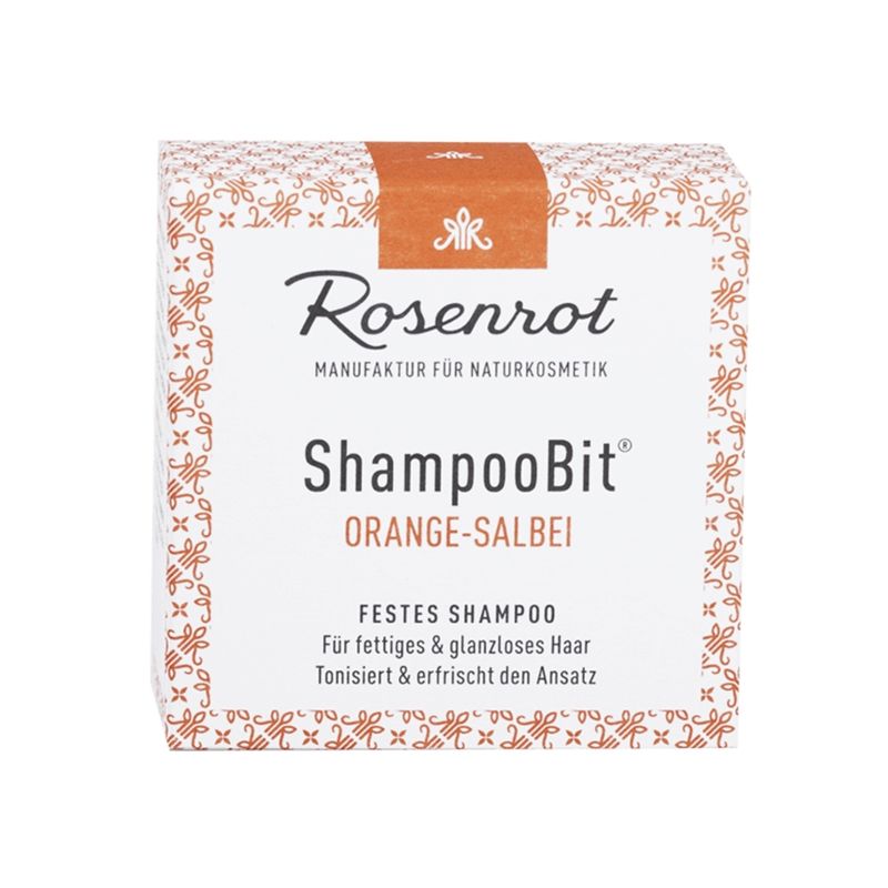 Rosenrot Naturkosmetik festes ShampooBit® Orange-Salbei - 55g - in Schachtel - Dieses fein duftende Shampoo gleicht den Fetthaushalt auf der Kopfhaut aus, tonisiert und wirkt beruhigend. - Produktbild