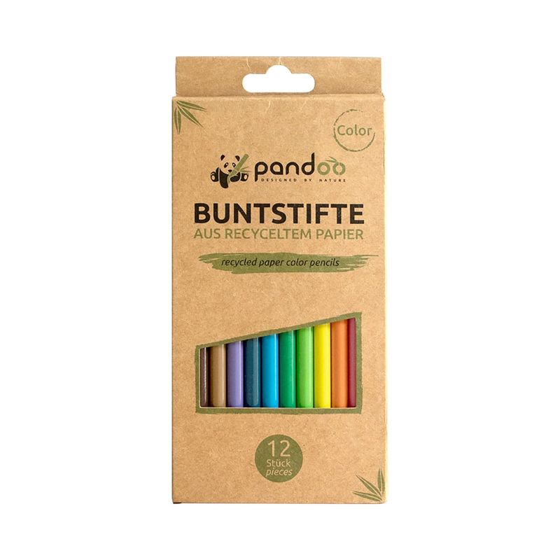 pandoo pandoo Buntstifte - 12 Buntstifte aus recyceltem Zeitungspapier eignen sich durch ihre kräftigen Farben ideal zum Malen und Zeichnen. Der Verwendung zu Hause und in der Schule sind keine Grenzen gesetzt - Produktbild