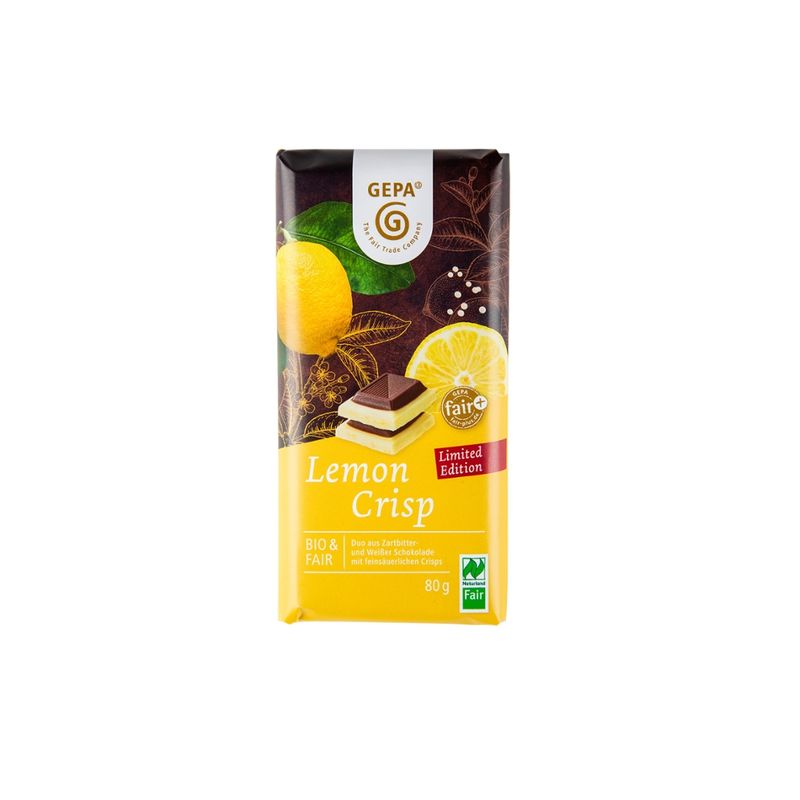 GEPA - The Fair Trade Company Lemon Crisp eiße Schokolade mit Zitronencrisp und Zartbitterschokolade - Produktbild