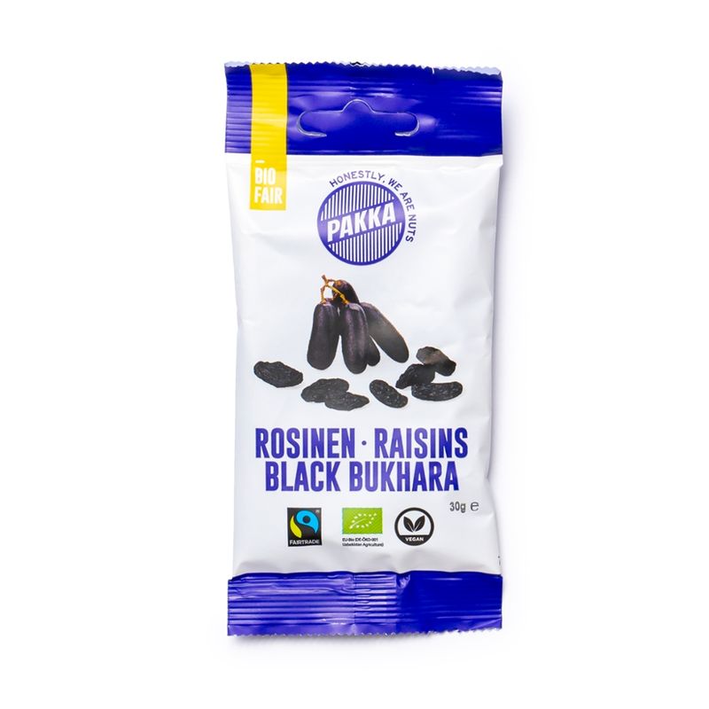 Pakka Schwarze Bukhara Rosinen, Bio & Fairtrade, 30g - Produktbild