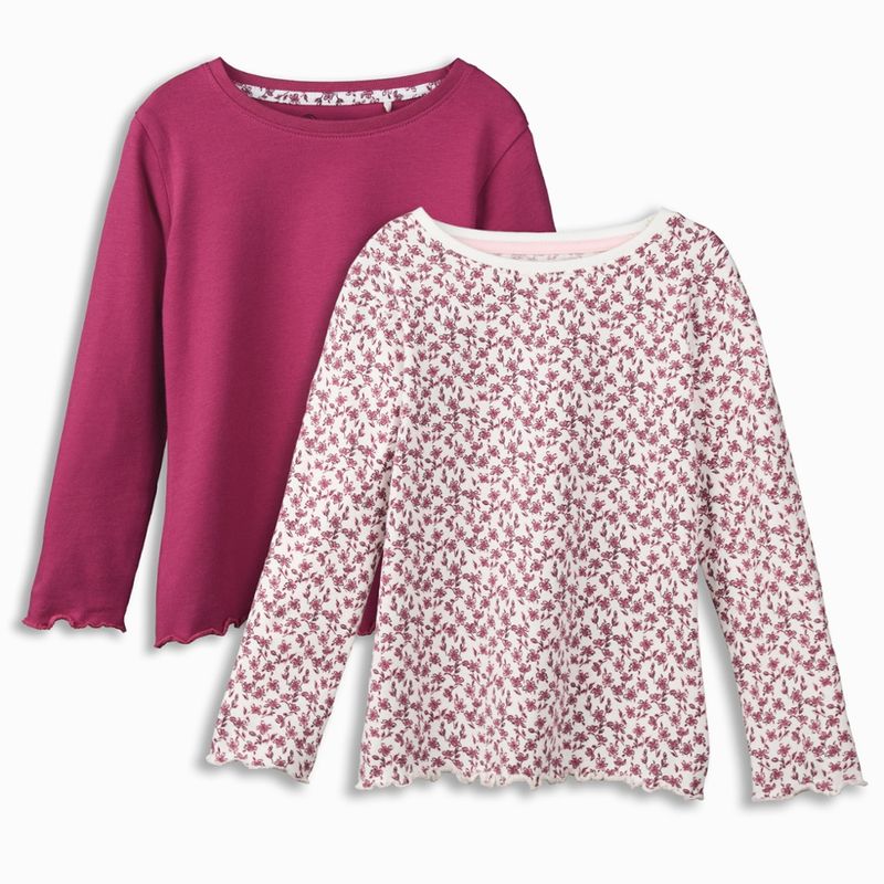 LIVING CRAFTS Mädchen-Langarmshirt, 2er Pack, dark rose/flowers, 110/116 - Produktbild