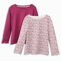 Mädchen-Langarmshirt, 2er Pack, dark rose/flowers - Produktbild