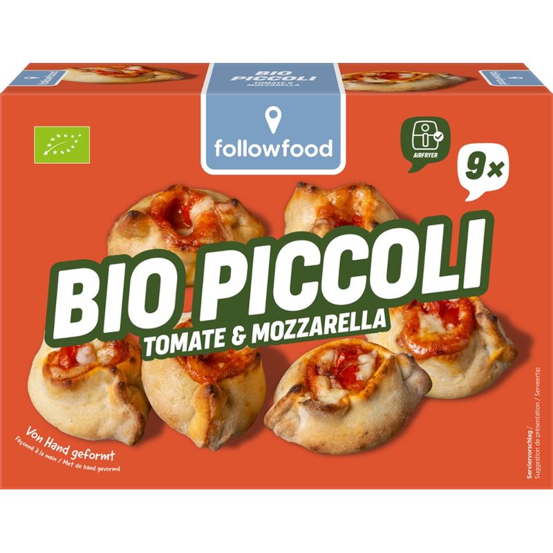 followfood Bio Piccoli Pizzasnack, gefüllt mit Mozzarella und Tomatenpüree, vorgebacken, tiefgekühlt - Produktbild