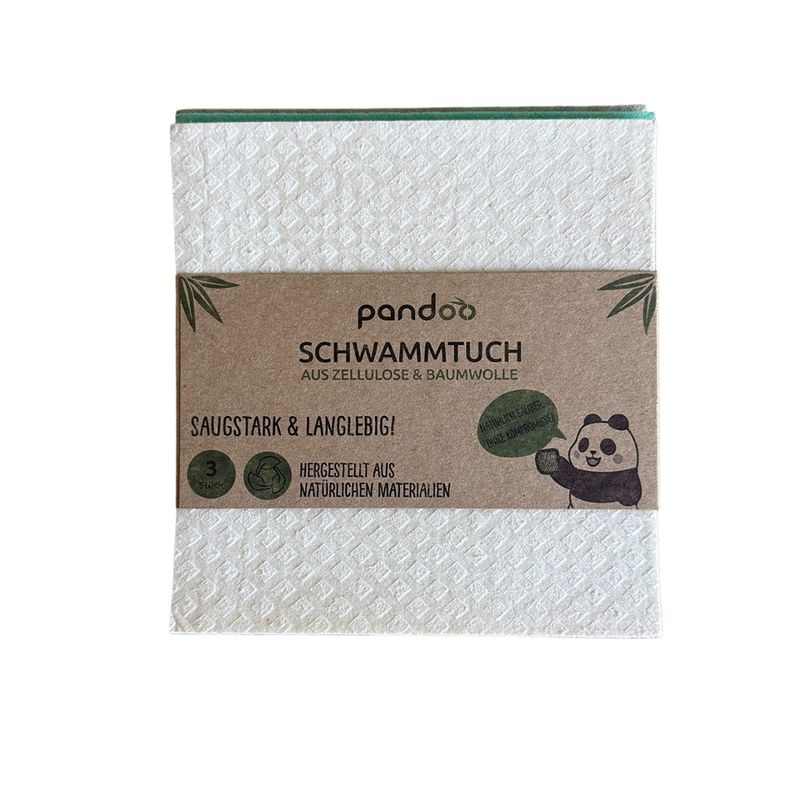 pandoo Schwammtuch 3 Stück - Natürlich Stark - Nachhaltig, langlebig, Plastikfrei! - Produktbild