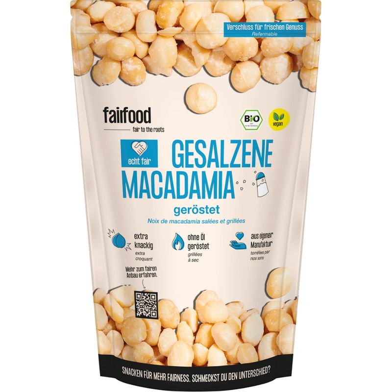 fairfood Freiburg Macadamia geröstet & gesalzen (125g, Beutel, Bio) - Produktbild