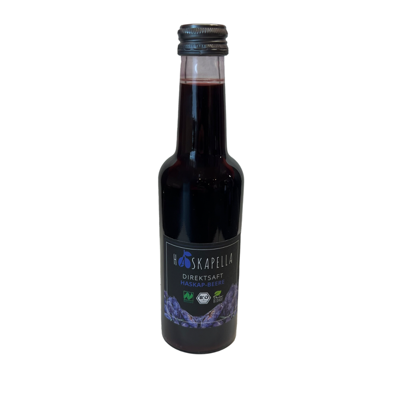 H A S K A P E L L A ® H A S K A P E L L A ® Bio Direktsaft aus der Haskap-Beere (Haskap-Beeren aus eigenem Anbau); 100% Direktsaft (NFC not from concentrate); ohne zugesetzten Zucker oder künstliche Zusätze - Produktbild