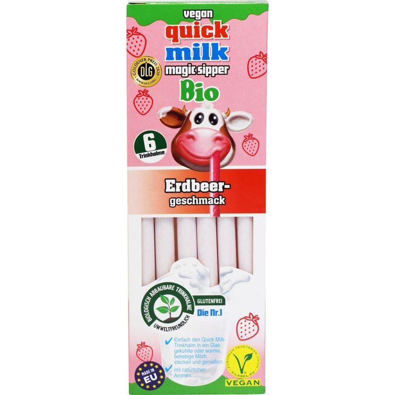 Quick Milk Quick Milk 6 Erdbeeren Trinkhalme - biologisch abbaubare, BIO 36g - Produktbild