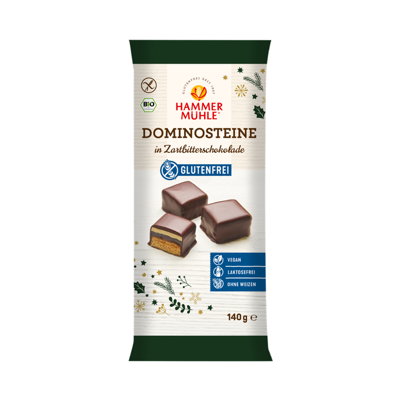 Hammermühle Bio Dominosteine in Zartbitterschokolade gf, vegan - Produktbild