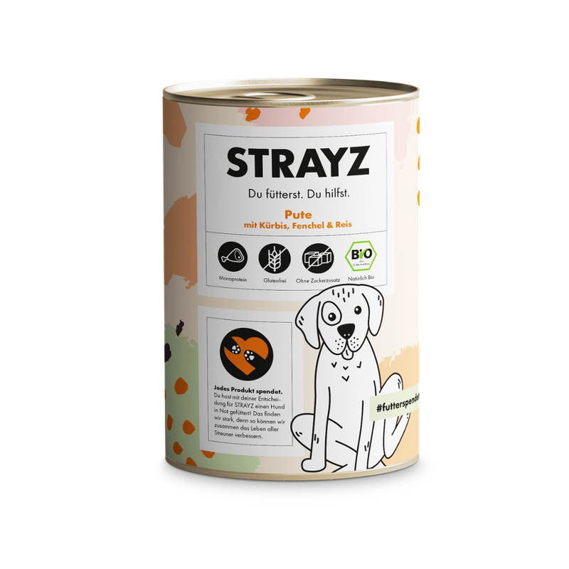STRAYZ STRAYZ Hund Nassfutter Pute mit Kürbis, Fenchel & Reis BIO, 400g - Produktbild