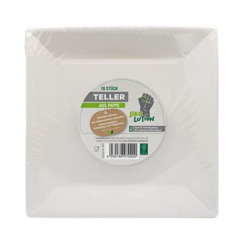 Ökolution Ökolution Pappteller eckig 23x 23 cm 10er Pack FSC zertifiziert Folie Green PE - Produktbild