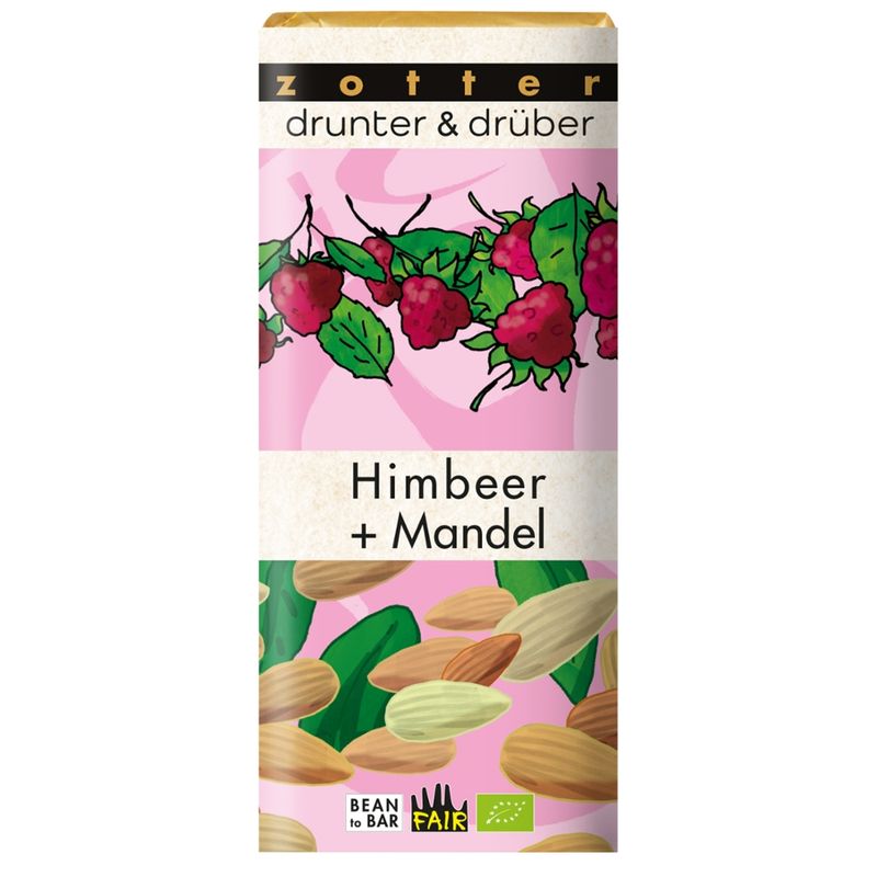 Zotter Schokolade drunter & drüber Himbeer + Mandel - Produktbild