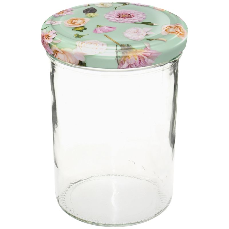 Dosen-Zentrale Züchner 435 ml Sturzglas mit 82 mm Caps "Springflower mint rosa" d454 mit EAN-Etikett am Glasboden - Produktbild
