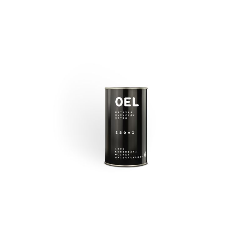 OEL  natives sortenreines selbsterzeugtes biozertifiziertes Koroneiki-Olivenöl extra. - Produktbild