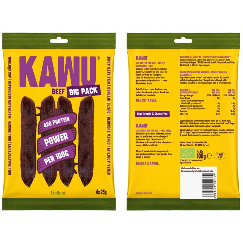 Galloni BIO BIO KAWU Beef Salami High Protein ohne Zusätze ohne Zucker - Produktbild