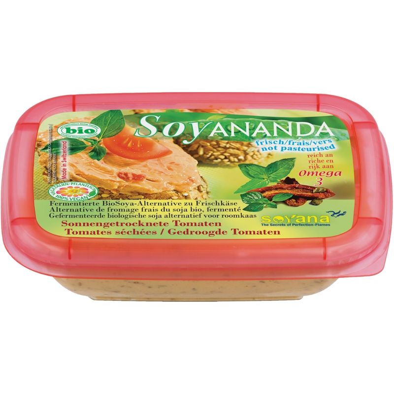 Soyana Soyananda Tomaten - vegane Alternative zu Frischkäse aus fermentiertem BioSoya mit sonnengetrockneten BioTomaten. - Produktbild