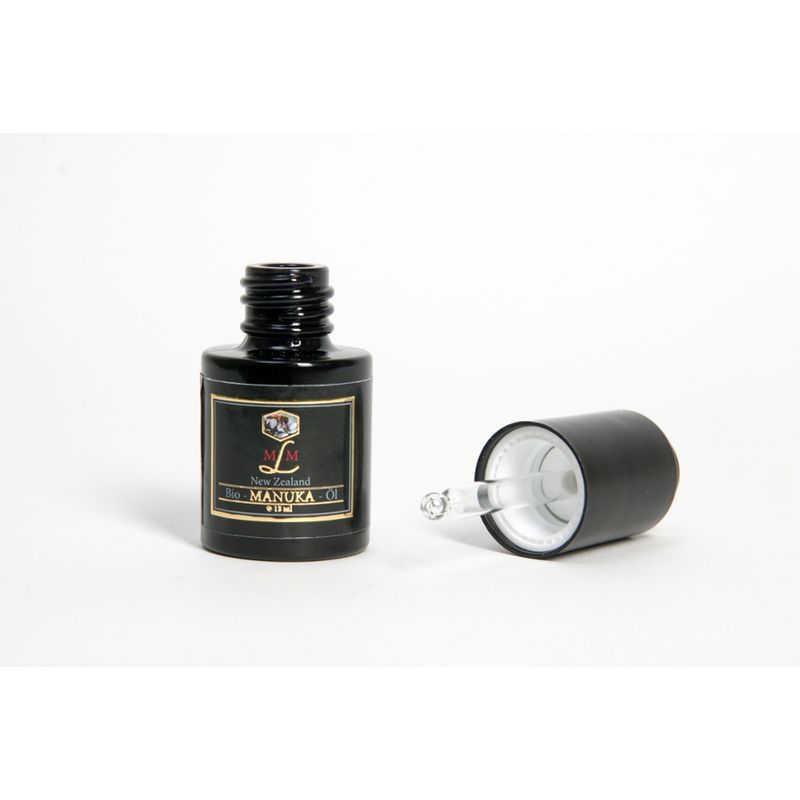 MLM Ätherisches Bio-Manuka-Öl 15ml in Mironglas ( Violett Glas)  mit push button pipette - Produktbild
