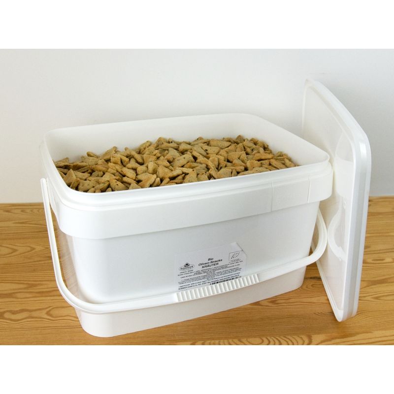 Sommer Dinkel Oliven-Snacks Kräuter der Provence unverpackt im Eimer - Produktbild