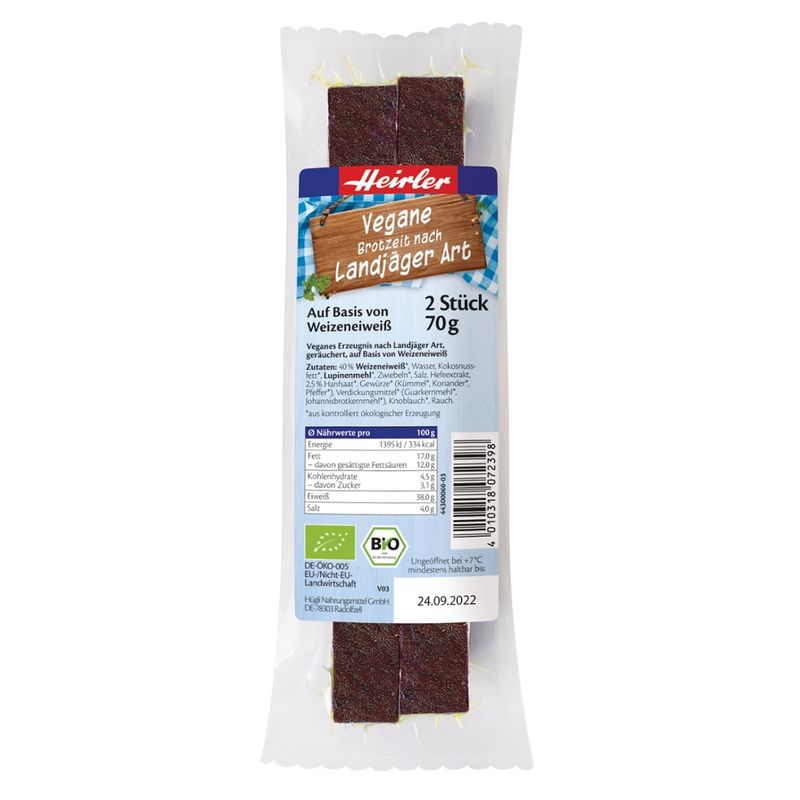 Heirler Vegane Brotzeit nach Landjäger Art, bio - Produktbild