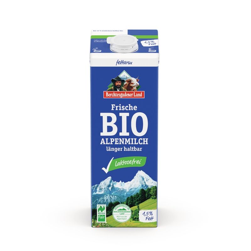Berchtesgadener Land Bio Frische Bio-Alpenmilch ESL laktosefrei 1,5% Fett NL-Fair - Produktbild