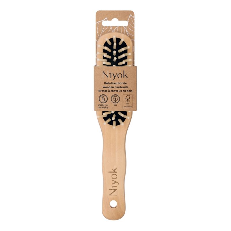Niyok Holz-Haarbürste länglich - Produktbild