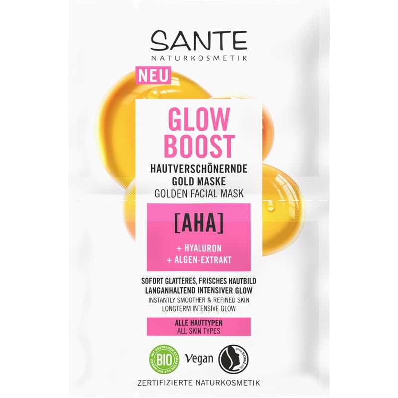 Sante Glow Boost hautverschönernde Gold Maske mit AHA, Hyaluron & Algen-Extrakt - Produktbild