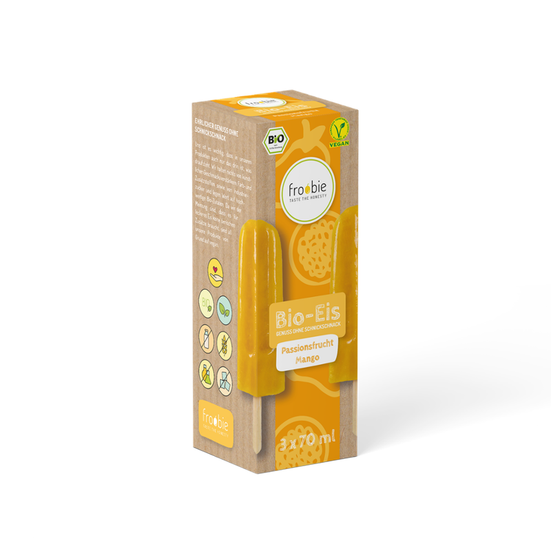 froobie froobie Bio Passionsfrucht-Mango Eis am Stiel Multipack 3x70ml, völlig natürlich und ohne künstliche Zusatzstoffe - Produktbild