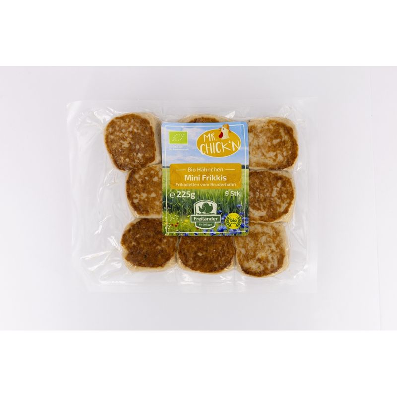 Freiländer Bio Geflügel Mini-Frikkis vom Bruderhahn - Bio, Hähnchenfrikadellen, 9 Stück - Produktbild