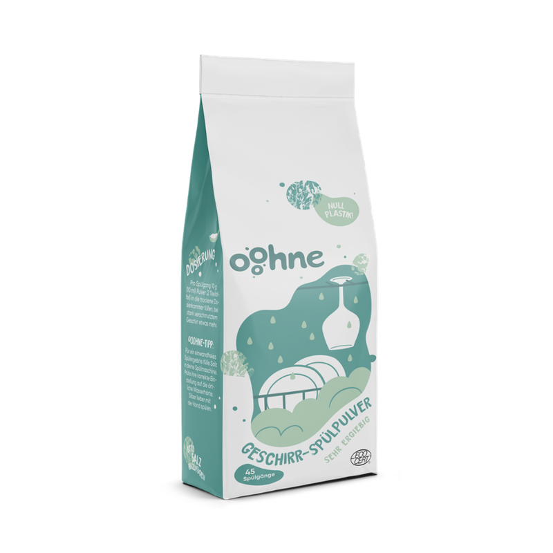 ooohne ooohne Geschirr-Spülpulver Ecocert 450g  - ohne Mikroplastik, ohne Duft- und Farbstoffe, ohne Benzotriazol und in 100% Papier verpackt - Produktbild