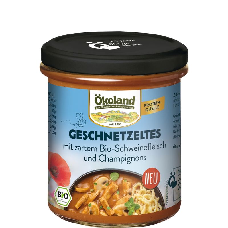 ÖKOLAND Geschnetzeltes mit zartem Bio-Schweinefleisch und Champignons - Produktbild