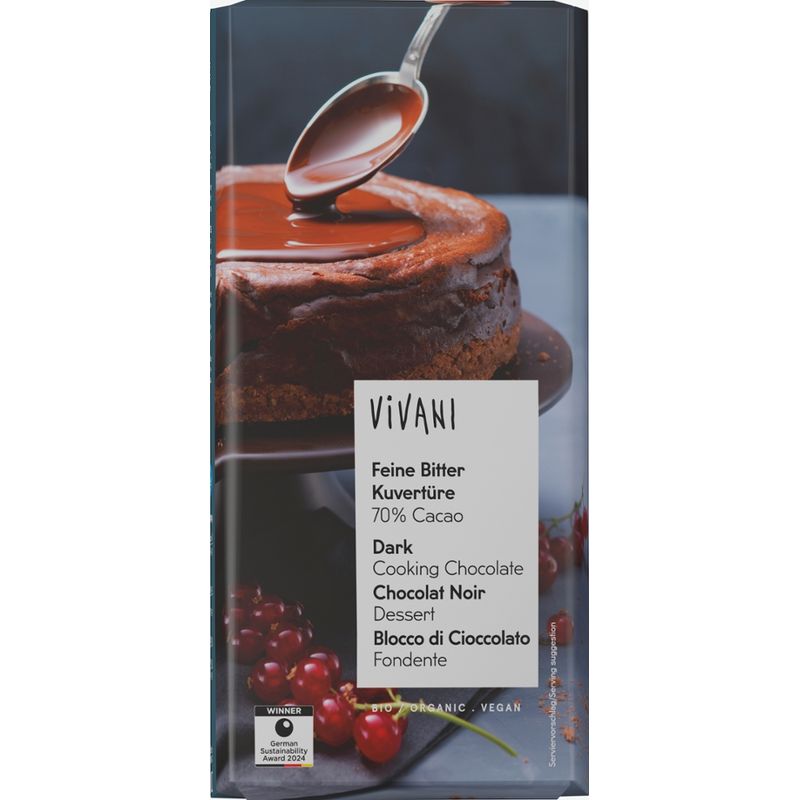 Vivani Feine Bitter Kuvertüre 70% Cacao (200 g-Tafelformat) - Produktbild