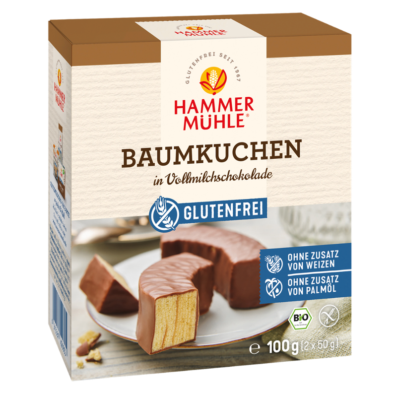 Hammermühle Bio Baumkuchen in Vollmilchschokolade gf - Produktbild