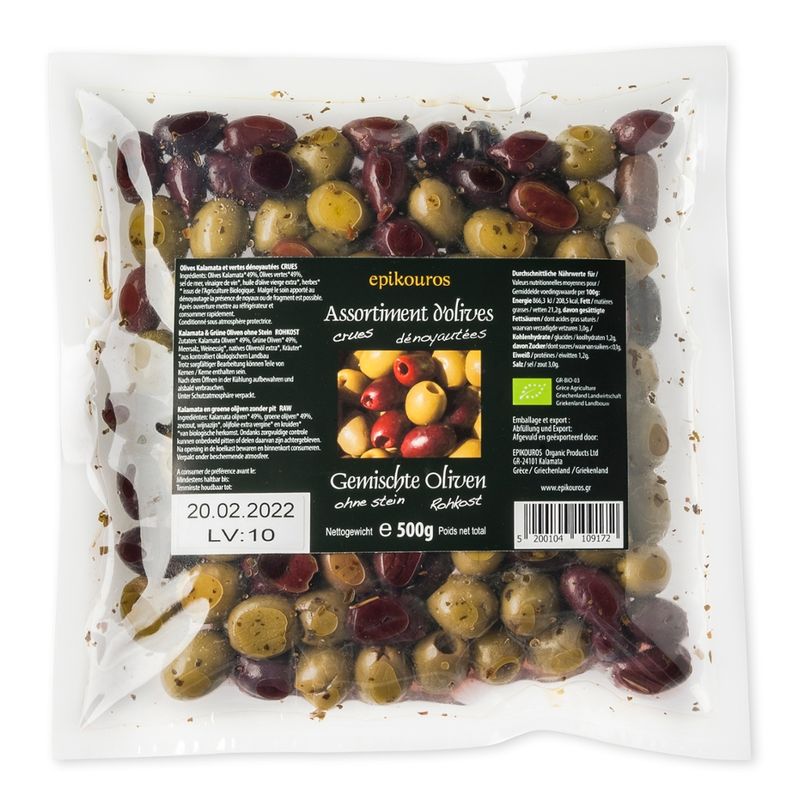EPIKOUROS Gemischte Oliven entsteint, mit Kräutern und geölt, Rohkost, nicht kühlpflichtig - Produktbild