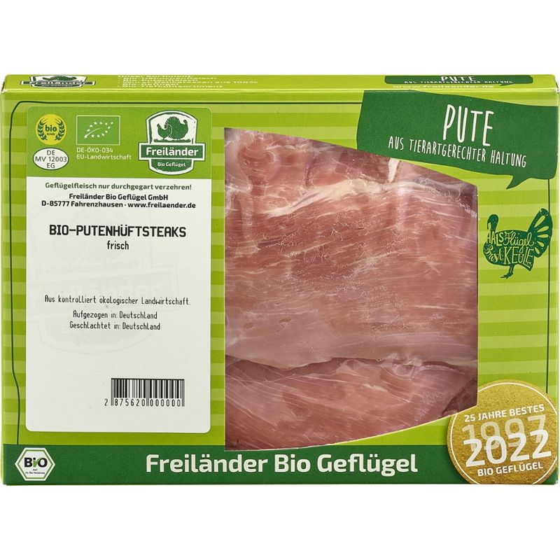 Freiländer Bio Geflügel Putenoberkeulensteaks, frisch, mariniert Paprika, 350g vac., 3er Gebinde, Bio - Produktbild